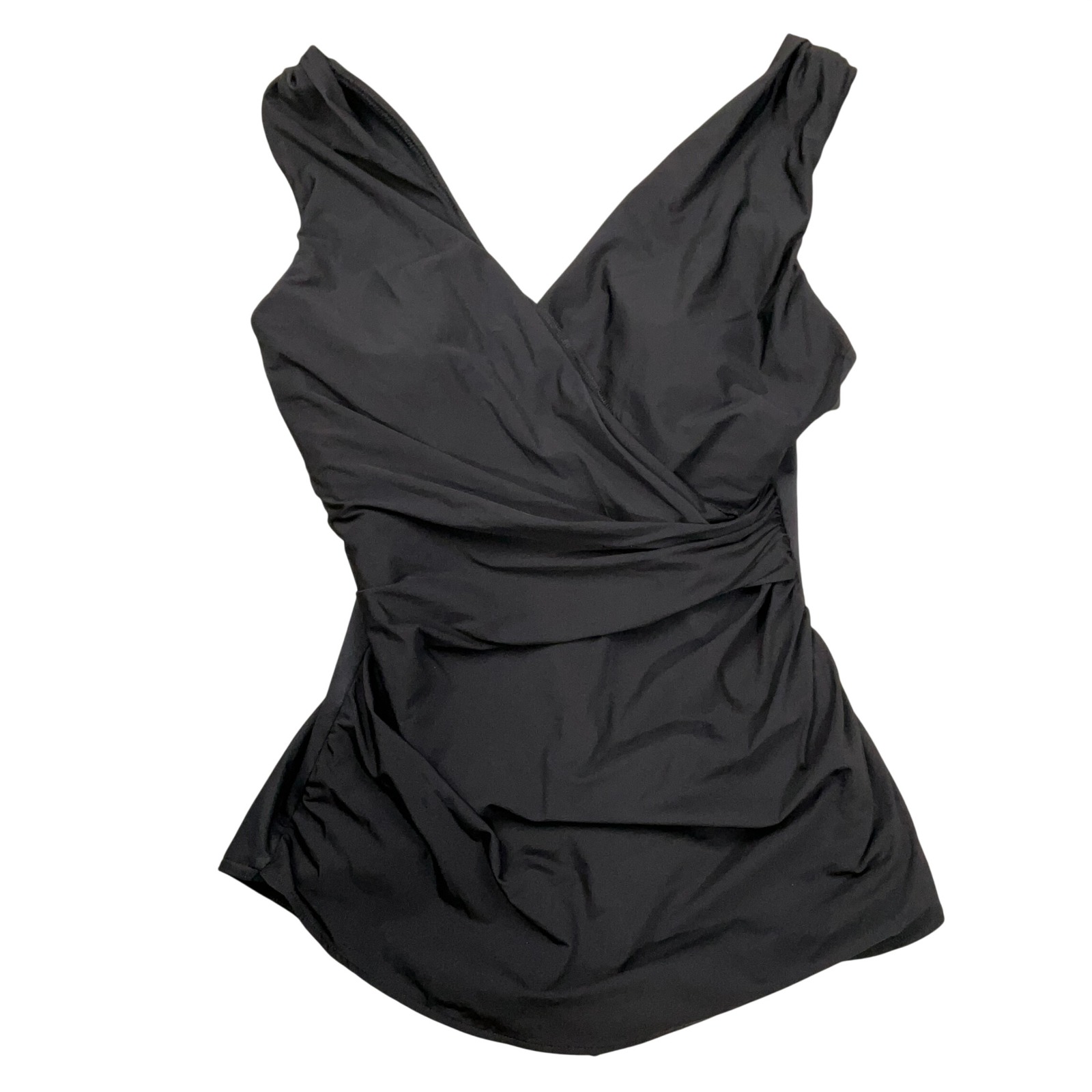 Lands' End 1 Pc Swimsuit Womens 10 Black Lagenlook Draped Modest Minimalist